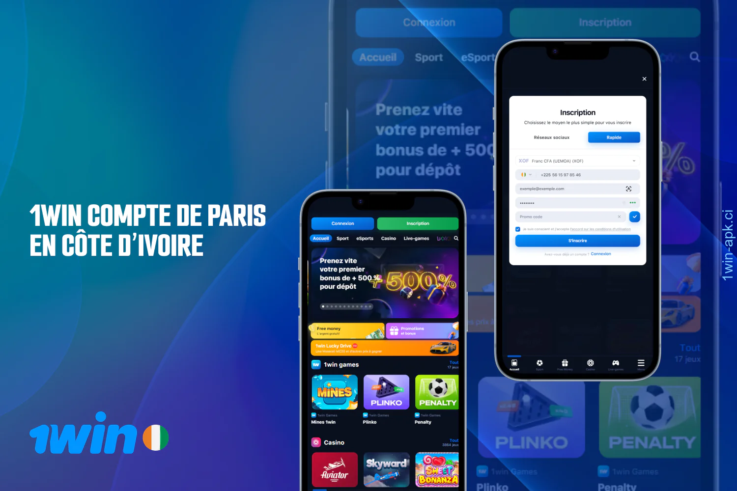 Les joueurs de Côte d'Ivoire peuvent rapidement et facilement créer un compte sur l'application mobile 1win